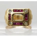 A 14k gold red and clear gem set ring, size W1/2, weight 14.4gms Condition Report: Available upon