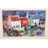 BETH WEBSTER Harbour Houses, Cellardyke, signed, watercolour and acrylic, 23 x 35cm Condition