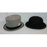 A grey top hat, 7.5/8 and a black bowler, 7.1/4 (2) Condition Report: Available upon request
