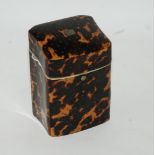 A tortoiseshell pin needle case with white-metal initials, 10cm high and small domed casket, 13cm