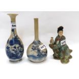 Two small Chinese blue and white vases and a figure Condition Report: Available upon request