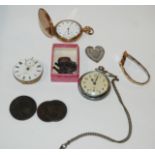 A white-metal pocket watch, yellow-metal example, ladies wrist watch etc Condition Report: Available