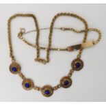 A 9ct gold lapis lazuli necklet length 40.5cm, together with a 9ct identity bracelet, weight