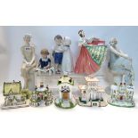 Three Royal Doulton figures including Flirtation, Cocktails and Ann, a Royal Copenhagen figure, a