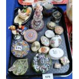 Millefiori paperweights and scent bottle, pill boxes and other items Condition Report: Available