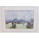 DAVID SMALL Entrance to Queens Dock, signed, watercolour, 20 x 30cm Condition Report: Available upon