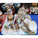 A Dresden group of a couple, other Dresden ladies, Carlton Ware jar and cover and other ceramics