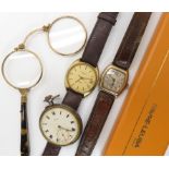 A 9ct gold cased Favre Leuba gents watch, and another gold plated example, a pair of lorgnettes