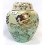 An Elizabeth Mary Watt ginger jar, hand painted with fairies amongst cow parsley seed heads and