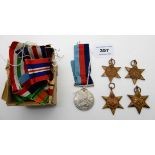 A lot comprising a WWII war medal and four stars Condition Report: Available upon request