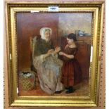 AFTER J FAED Mother and daughter winding wool, signed, oil on canvas, 36 x 31cm Condition Report: