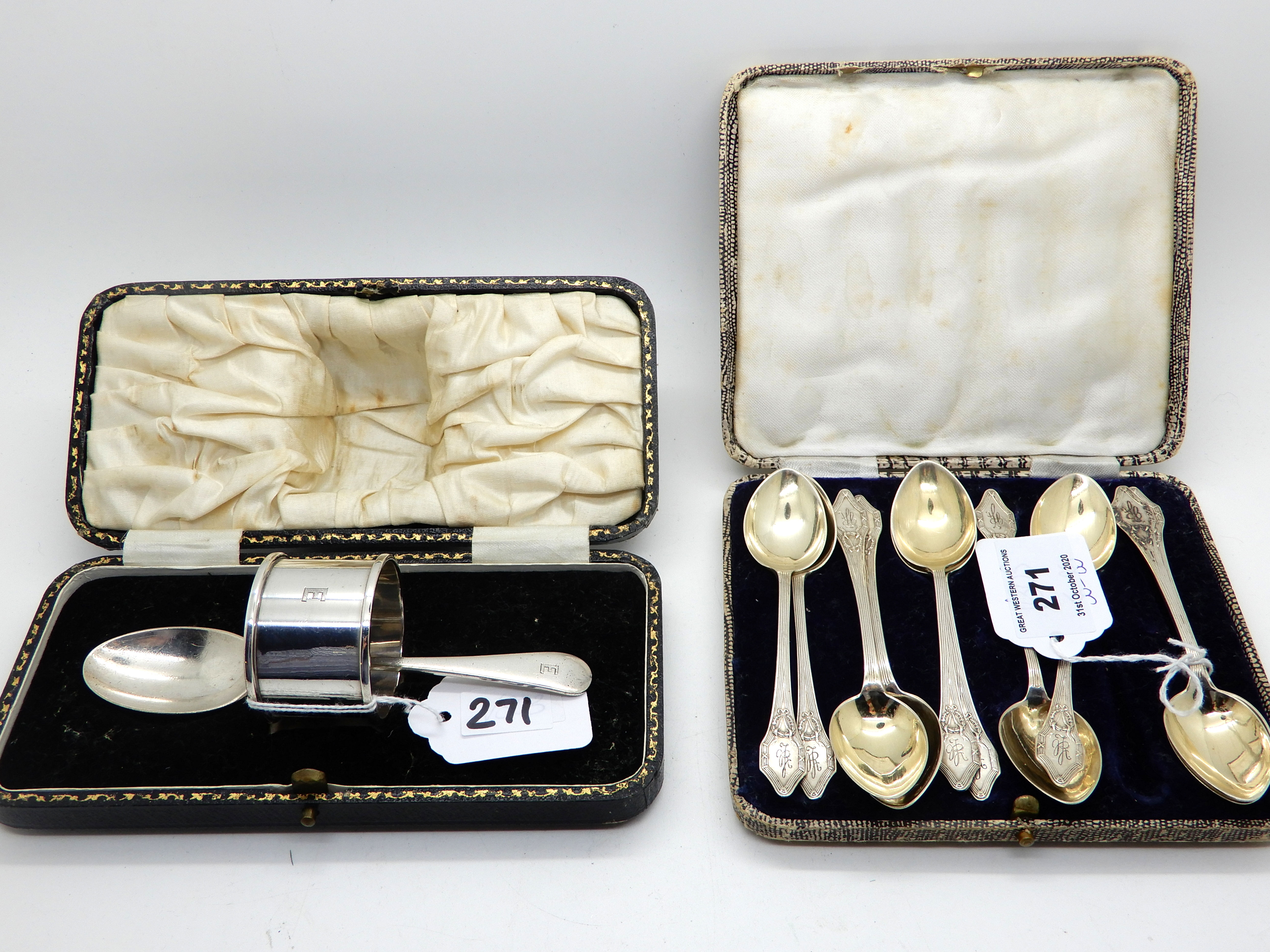 A lot comprising ten silver teaspoons and a two-piece christening set, 190gms Condition Report: