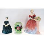 Two Royal Doulton figures Roseanna and Cherie and a Maling Anemone vase Condition Report:
