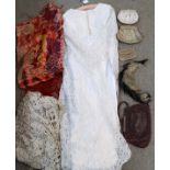 Lace wedding dress, ladies handbags and assorted other items Condition Report: Not available for