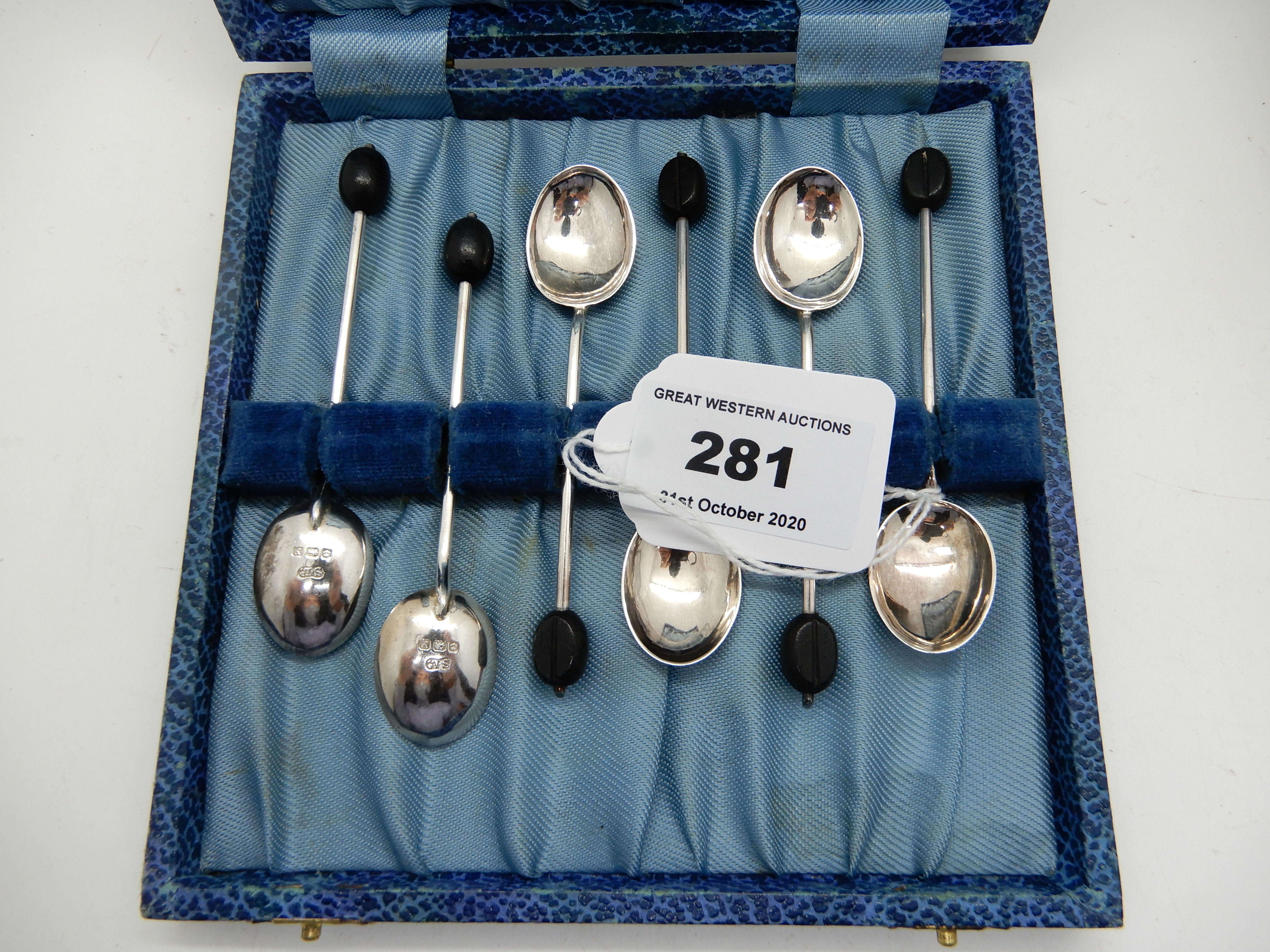 A lot comprising three cased sets of silver coffee bean spoons, Birmingham 1923, 1924 and 1938 - Image 2 of 4