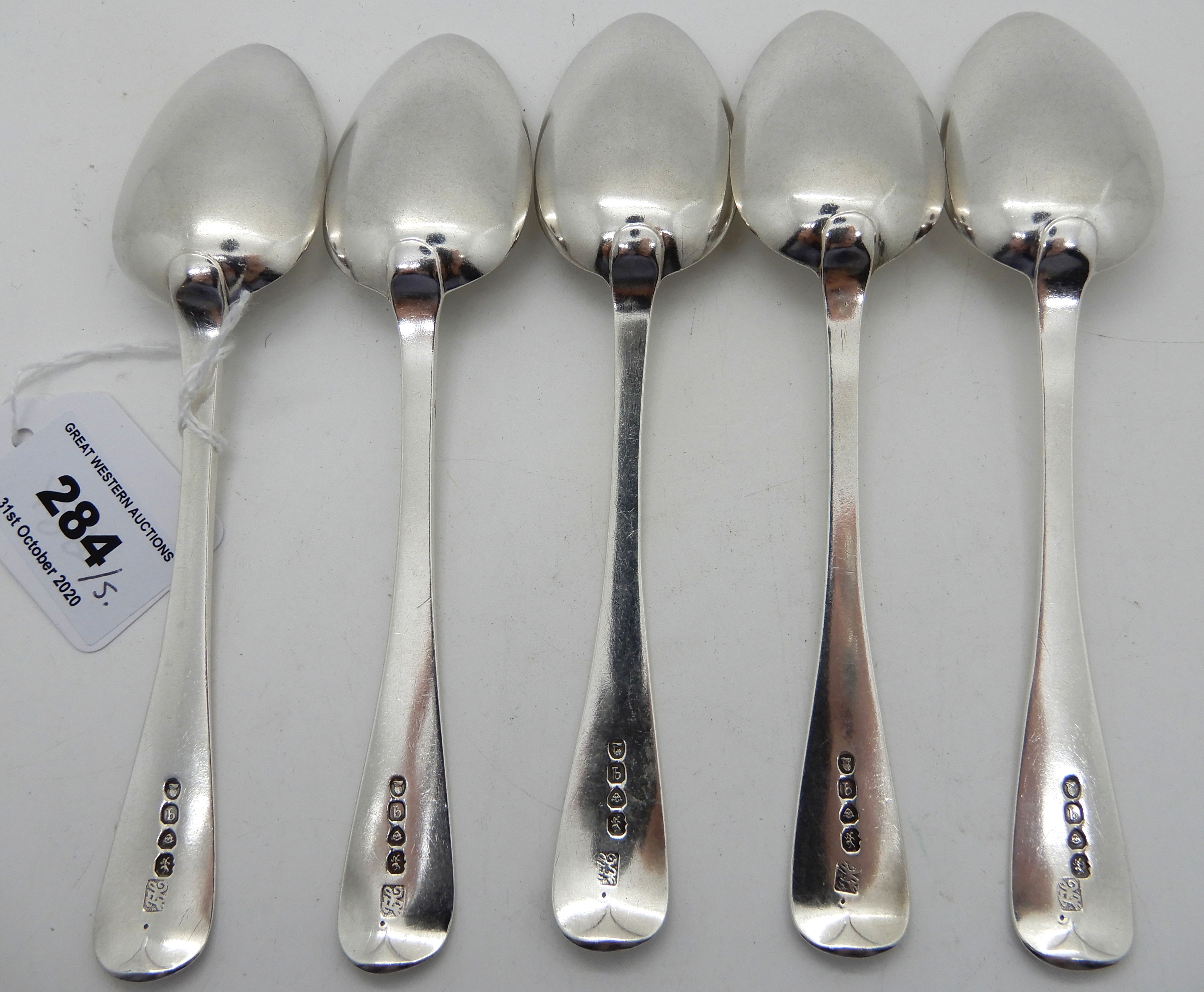 A part set of five silver dessert spoons, London 1831, 185gms Condition Report: Available upon - Image 2 of 2