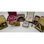A Book of Common Prayer with a silver cover, silver cufflinks, enamelled thimble and other items