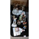 A flatback figure of a girl and dogs, Hummel figure, other figures, wine glasses etc Condition