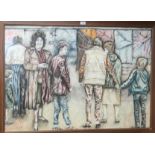 SCOTTISH SCHOOL Market, pastel, 76 x 110cm Condition Report: Available upon request