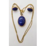 A 9ct lapis lazuli pendant and chain with matching earrings, weight 6.3gms Condition Report: