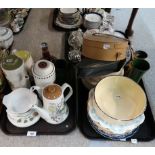 Assorted pottery plates, bowls, coffee pots, glassware etc Condition Report: Not available for