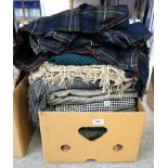 Assorted tartan rugs, kilts etc Condition Report: