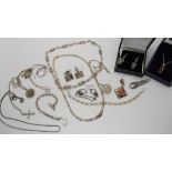 A silver Mackintosh necklace, earrings and pendant, a silver two tone Greek key pattern necklace and