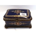 A late 19th Century French enamel trinket box, with applied jewel like decoration to the lid and