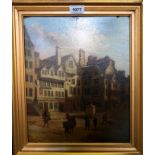 SCOTTISH SCHOOL The Grass market, Edinburgh, oil on panel, 35 x 29cm Condition Report: Available