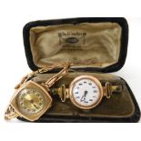 A 9ct ladies vintage watch, weight including mechanism 18.5gms together with another 9ct cased watch