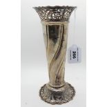 A silver vase, rubbed London marks with spiral fluting and pierced decoration, 20.5cm high, 218gms
