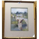 WILLIAM OUTHWAITE Leaderfoot Bridge, signed, watercolour, 35 x 25cm and THOMAS FAED Loch Leven,