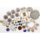 A collection of vintage buttons, a sixpence bracelet and other items Condition Report: Not available