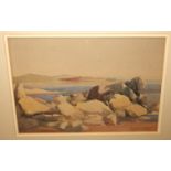 SIR DAVID YOUNG CAMERON RA Rocks and river landscape, signed, watercolour, 23 x 33cm Condition