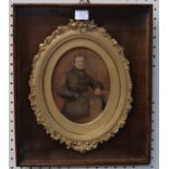 A portrait of a gentleman on card, in gilt surround and framed Condition Report: Available upon