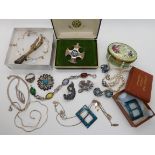 A silver Caithness glass pendant, John Hart Dolphin brooch, silver Scottish pebble bracelet etc