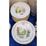 A Bridgwood and Son porcelain dessert service, each piece painted with Scottish views comprising