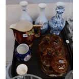 A Carlton Ware Spiders Web jug, a pair of Royal Copenhagen flower decorated vases, a Delft vase