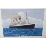 E W BEARMAN RMS Majestic, signed, gouache, dated, 1957, 58 x 82cm Condition Report: Available upon