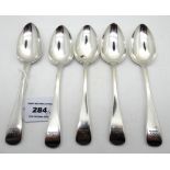 A part set of five silver dessert spoons, London 1831, 185gms Condition Report: Available upon