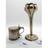 A lot comprising a silver vase, Birmingham 1906 and a silver mustard pot, Sheffield 1910 Condition