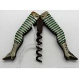 A corkscrew modelled as a pair of Victorian lady's legs in striped pantaloons Condition Report: