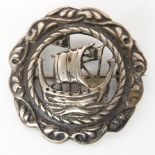 A silver Alexander Ritchie ship brooch stamped A.R, Iona ICA with Birmingham hallmarks for 1931