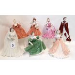 Two Royal Worcester figures of the Queen and five Coalport figures Condition Report: all in good