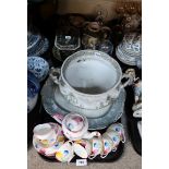 A Diamond China Tulip decorated coffee set, a Bell's Italian Lakes tureen, Warwick Vase platter,