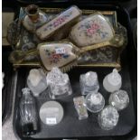 Assorted glass scent bottles, a petit point dressing table set Condition Report: Not available for