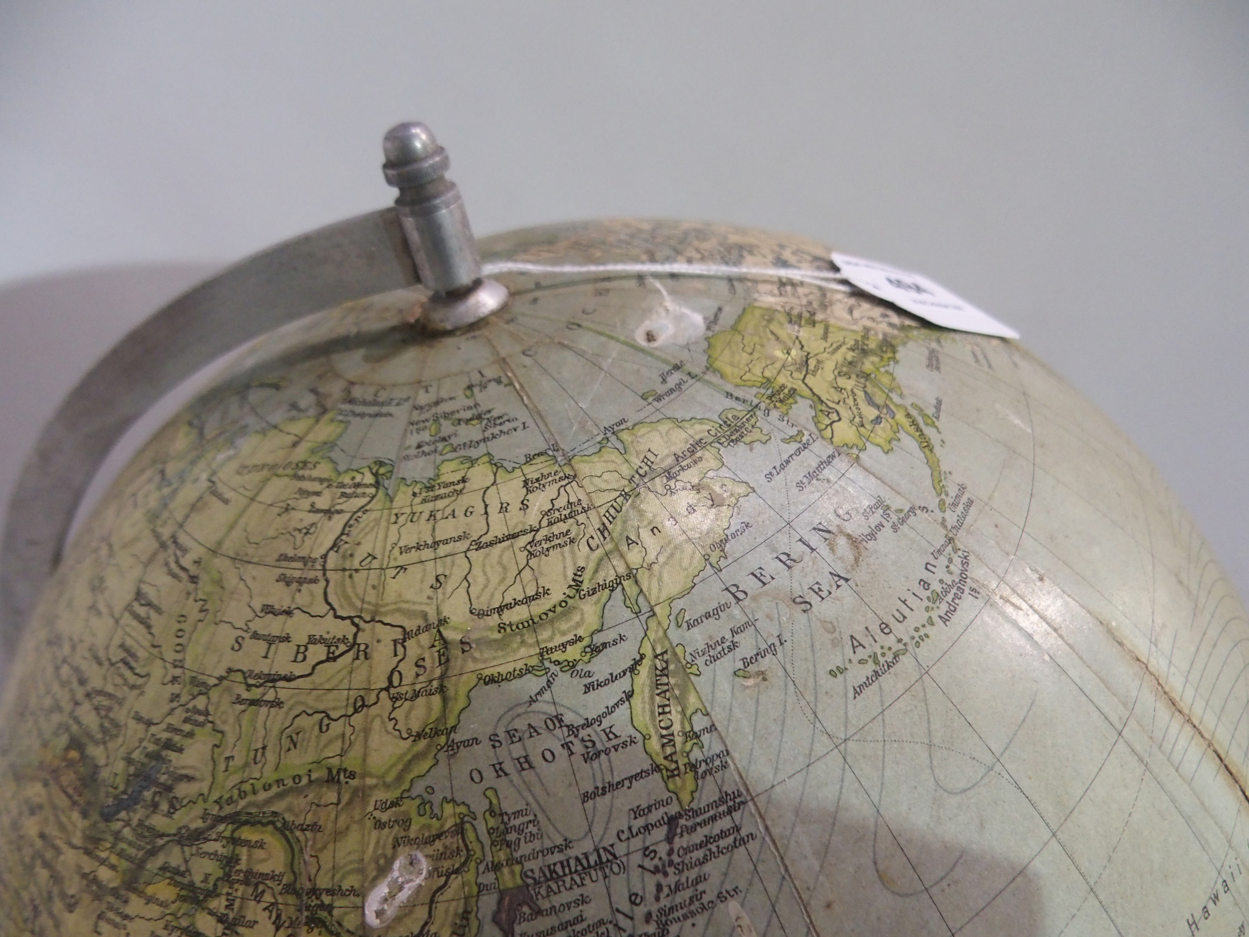 A 20th Century globe on stand, 52cm high and a green-painted fire extinguisher (2) Condition Report: - Image 7 of 7