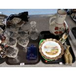 Seven drinking glasses, a decanter, a Coalport plate painted with Loch Eck and other items Condition