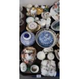 A Copeland Spode lidded pot and stand, cabinet cups and saucers, painted coffee wares etc
