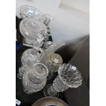 A cut crystal decanter, with etched mark to base, a cut crystal jug and assorted other crystal